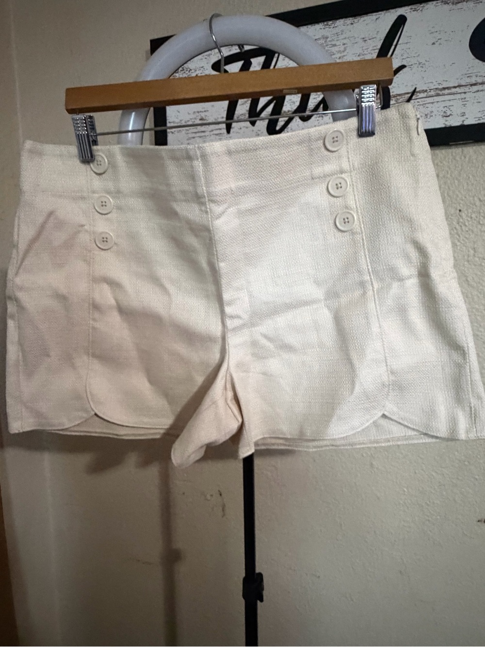 LOFT Cream High Waist Button-Front Women's Shorts